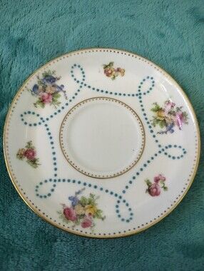 Antique George Jones & Sons Crescent China Saucer | Blue Swag & Floral